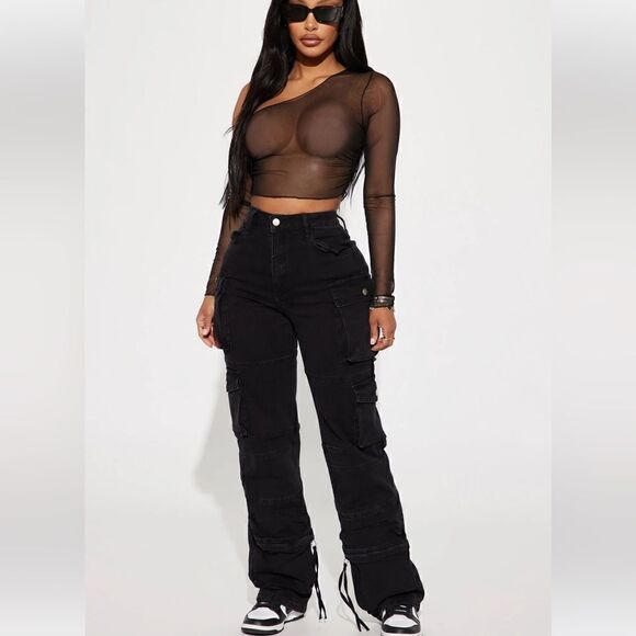 No Matter What Stretch Straight Leg Cargo Jean - Black - Picture 1 of 7